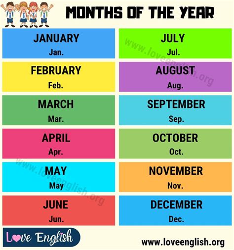 Months of the Year: 12 Months of the Year in English - Love English