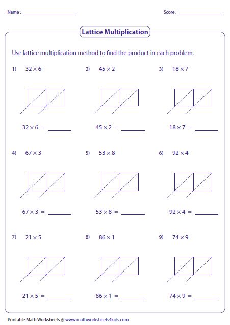 lattice method worksheets