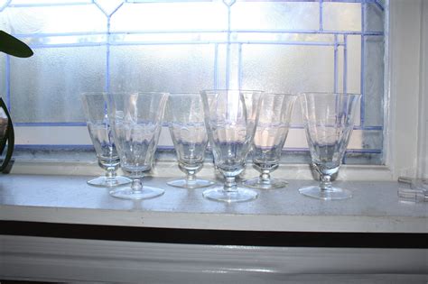 6 Art Deco Etched Water Glasses Vintage 1930s