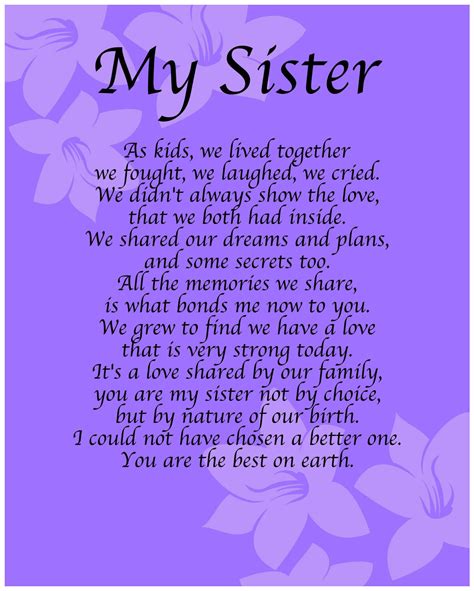 Personalised My Sister Poem Birthday Anniversay Leaving Christmas Gift ...