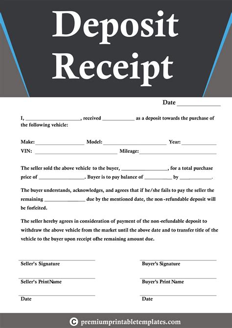 Deposit Receipt Template Printable in PDF & Word [Pack of 5] | Receipt ...