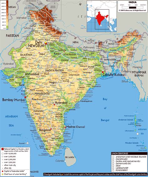 Large physical map of India with roads, cities and airports | India ...