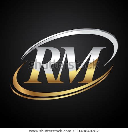 initial letter RM logotype company name colored gold and silver swoosh ...