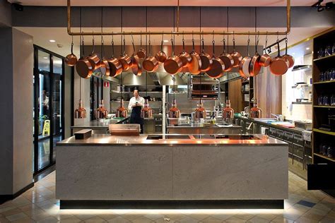 Concrete and copper open kitchen at the Pressroom Restaurant # ...