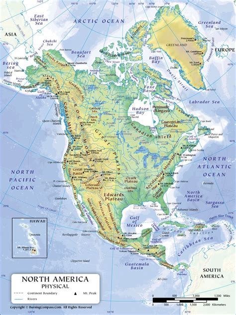 North America Physical Map, North America Physical Features Map