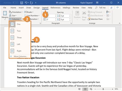 Microsoft Word Columns