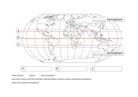 Blank World Map to label continents and oceans + latitude longitude ...