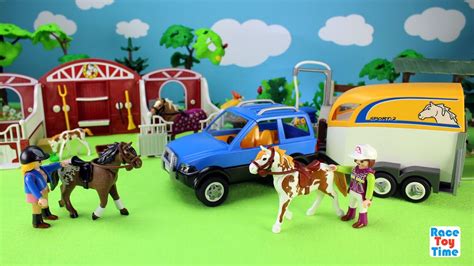 Playmobil Horse Trailer and Paddock Stable Barn Playset - Fun Animal ...