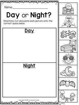 a printable day or night worksheet for students to practice their ...