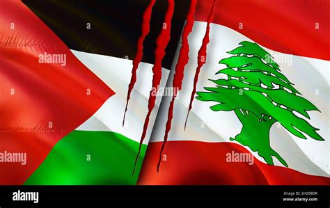 Palestine and Lebanon flags with scar concept. Waving flag,3D rendering ...