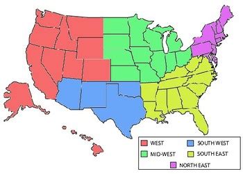 Us Map Color Coded By Region