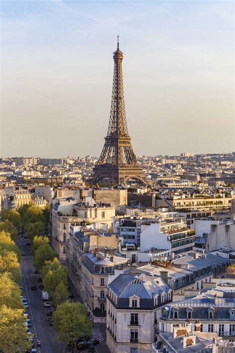 France, Paris, cityscape with Eiffel Tower and residential buildings ...