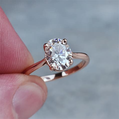 2 Carat Mossanite Solitaire Engagement Ring, Oval Brilliant Cut ...