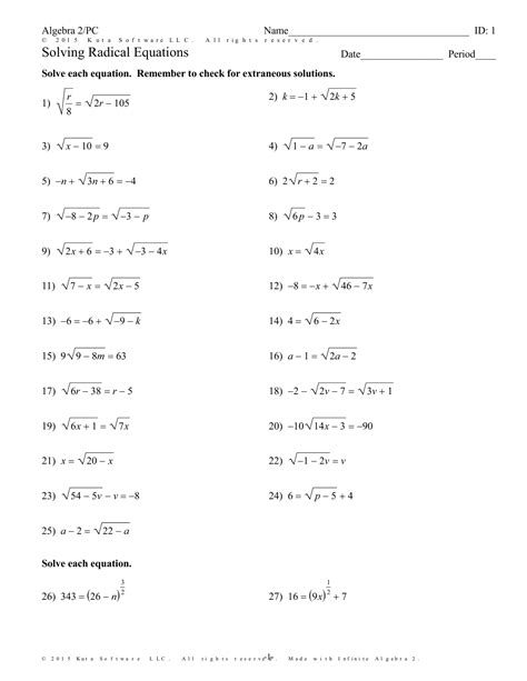 Solving Radical Equations Algebra 2 Worksheet – Equations Worksheets