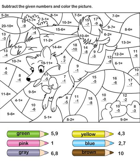 Dog Subtraction color by number - Download, Print Now!