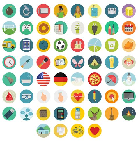 Free flat round icons set