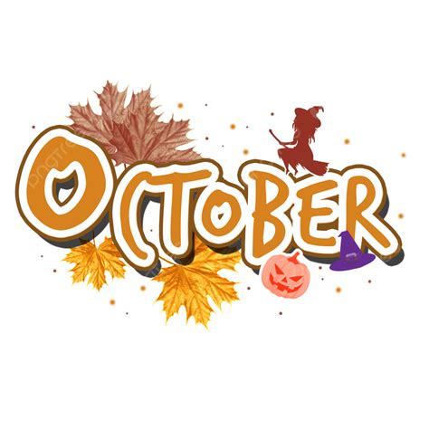 Hello October Month Text Art With Autumn Leaves And Halloween ...