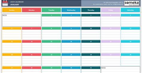 Excel Monthly Calendar Template - Riset