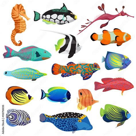 Exotic colorful tropical fish fishes collection set isolated. Stock ...