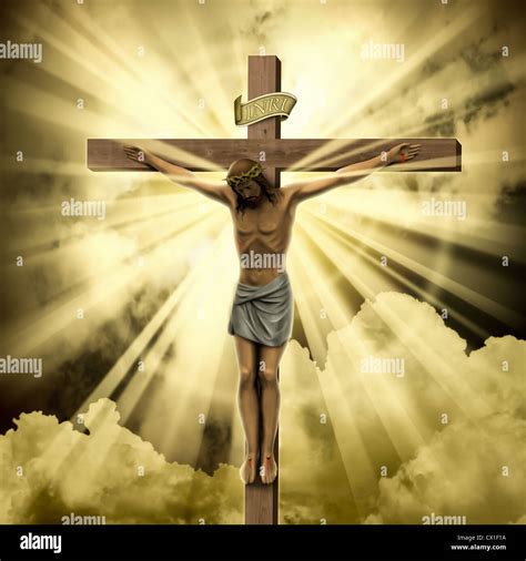 Jesus Christ on the Cross with Clouds Stock Photo - Alamy