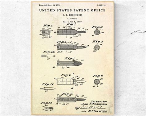 Bullet Cartridge Firearm Patent Print. Blueprint Wall Art Poster. Gun ...