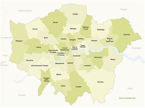 London borough carte - carte des arrondissements de Londres (Angleterre)