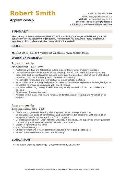 Apprenticeship Resume Samples | QwikResume