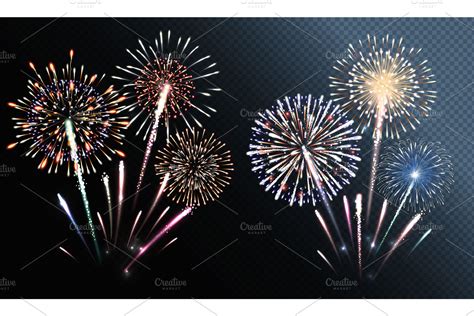 Set of isolated vector fireworks | Pre-Designed Illustrator Graphics ...