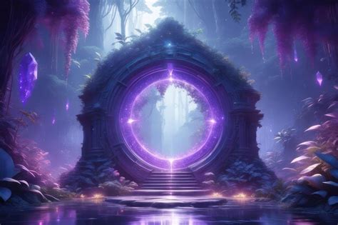 Premium AI Image | A fantasy purple glowing portal in the forest