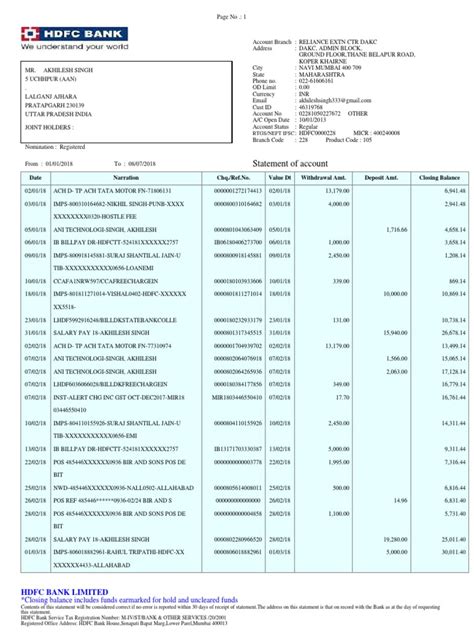 HDFC Statement | Banks | Money