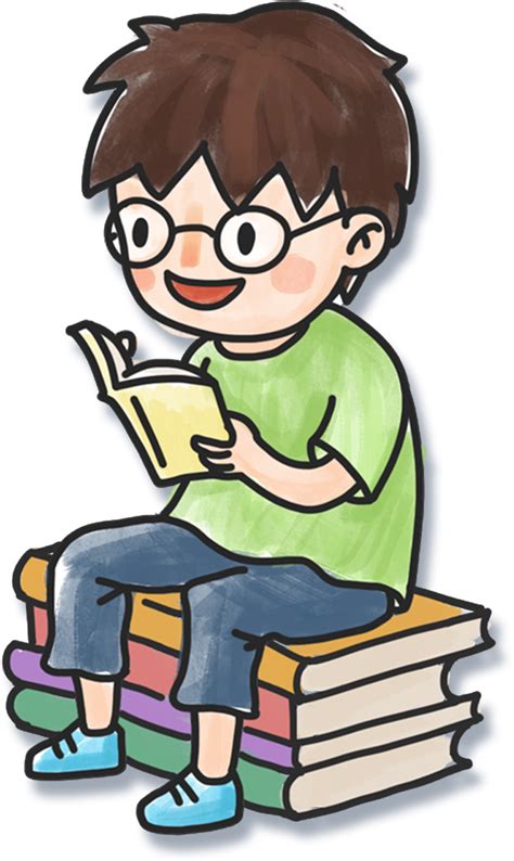 Hand Drawn Cartoon Boy Reading Book Decoration Png Clipart - Full Size ...