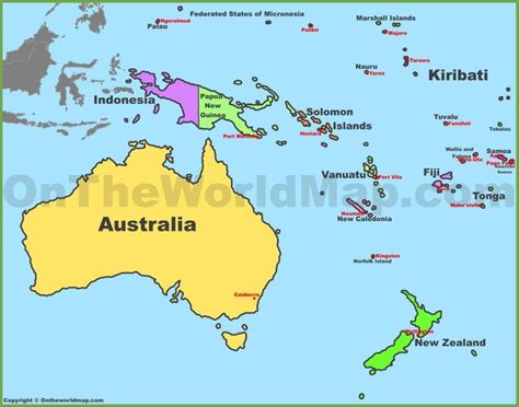 Map of Oceania with countries and capitals Australia Continent ...