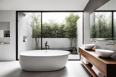 Premium AI Image | Modern Bathroom with Freestanding Soaking Tub