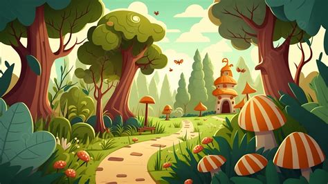 Forest Path Mushroom Cartoon Background, Forest, Mushroom, Background ...