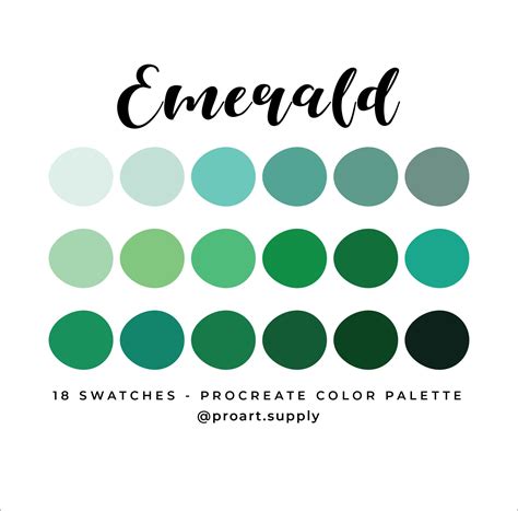 EMERALD PROCREATE Color Palette Hex Codes Green, Blue for iPad Digital ...