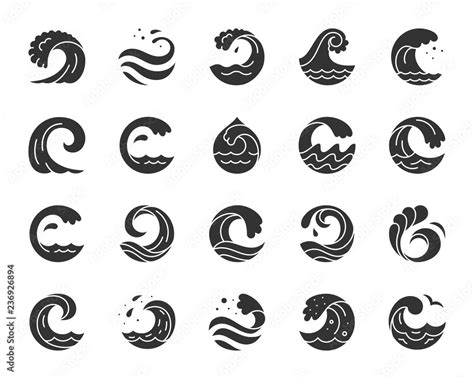 Water wave black silhouette icons vector set Stock Vector | Adobe Stock