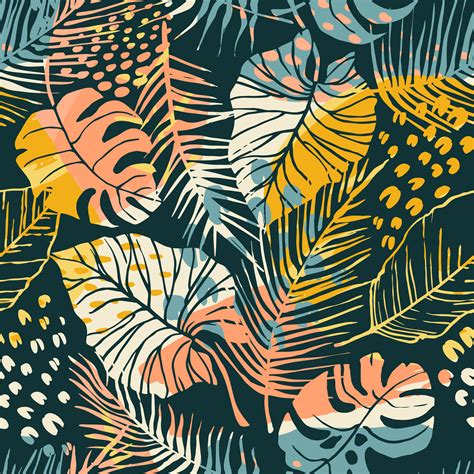 Abstract creative seamless pattern with tropical plants and artistic ...