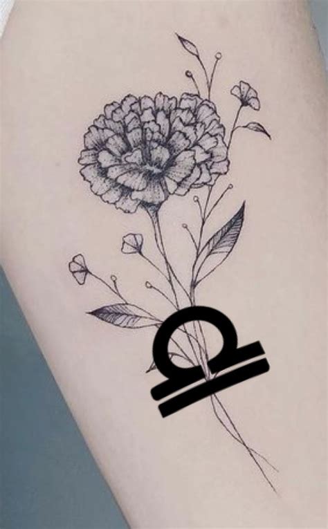 Libra zodiac + marigold October birth flower | Birth flower tattoos ...