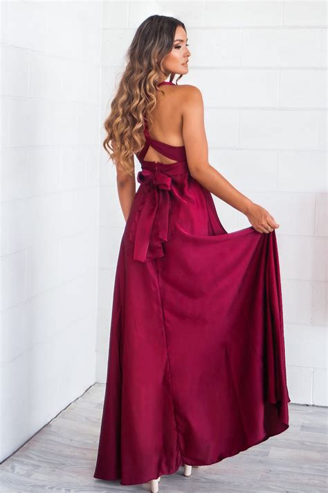 Maroon Satin Multiway Maxi Dress Wine Red Formal Gown Bridesmaid Dress ...