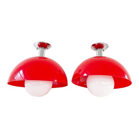 Mid Century Modern Semi-Flush Mount Lights - a Pair | Chairish