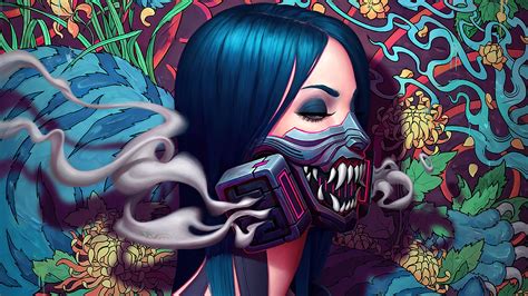 #cyberpunk gas masks #artwork #painting oni mask #1080P #wallpaper # ...