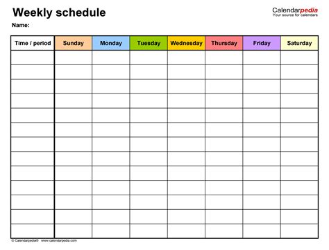 Free Weekly Schedules for Word - 18 Templates