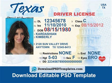 Texas Driver License Psd Template | Download Editable File with Blank ...