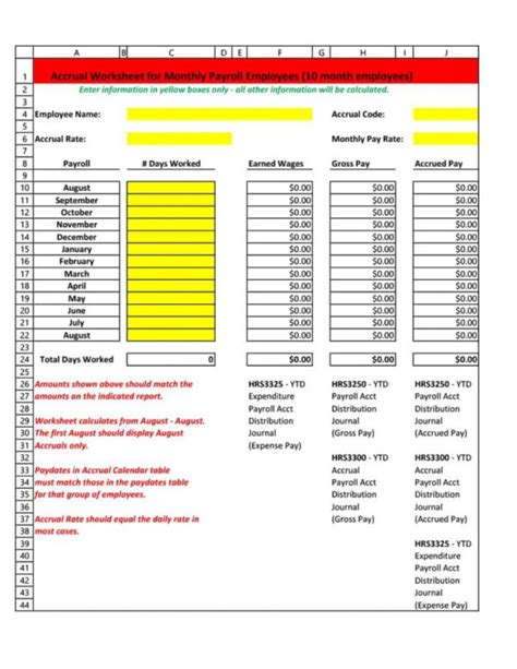 Payroll Accrual Spreadsheet 1 Printable Spreadshee payroll accrual ...