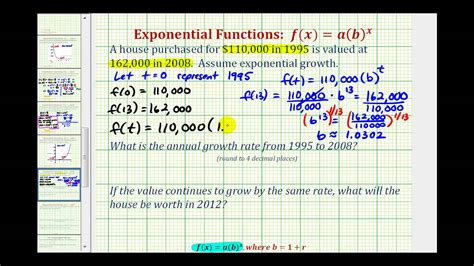 Exponential Function Application (y=ab^x) - Home Values - YouTube