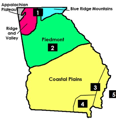 The Five Geographic Regions Of Georgia Map, Features, 54% OFF