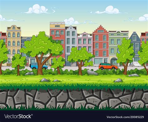 Seamless cartoon cityscape background Royalty Free Vector