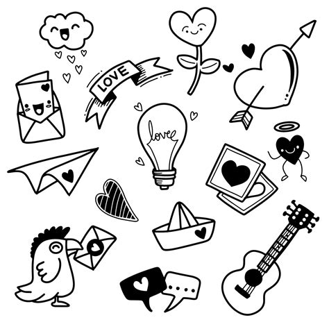 LOVE , Vector illustration of Doodle cute for kid, Hand drawn set of ...