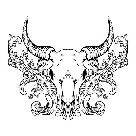 Bull Skull Ornament, Bull Drawing, Skull Drawing, Bull Sketch PNG and ...