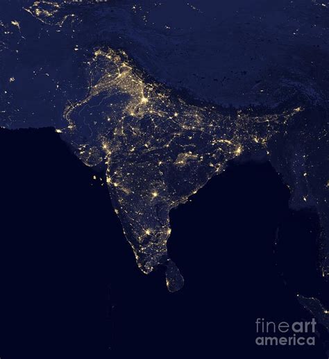 India at Night Satellite Image Photograph by Nasa - Pixels